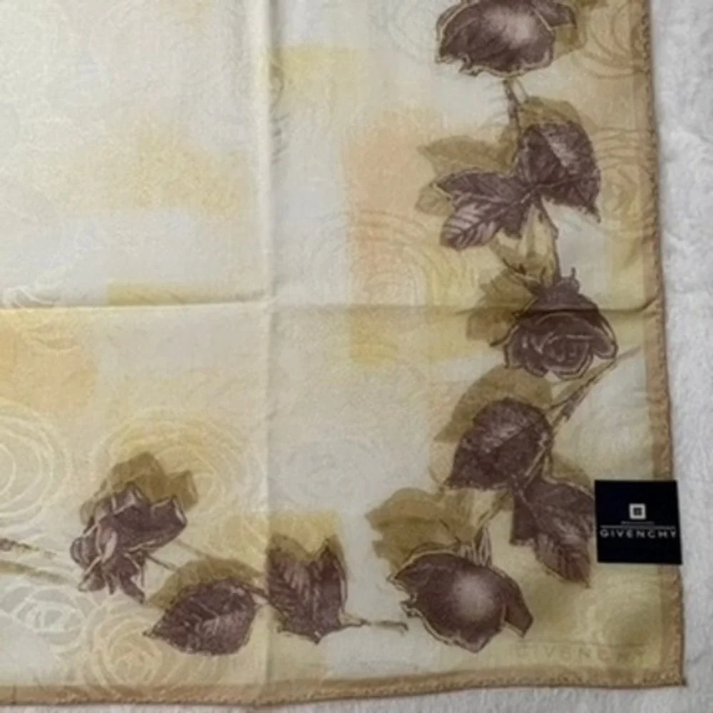 Vtg GIVENCHY Scarf Handkerchief Rose Floral Yellow Purple 19.5